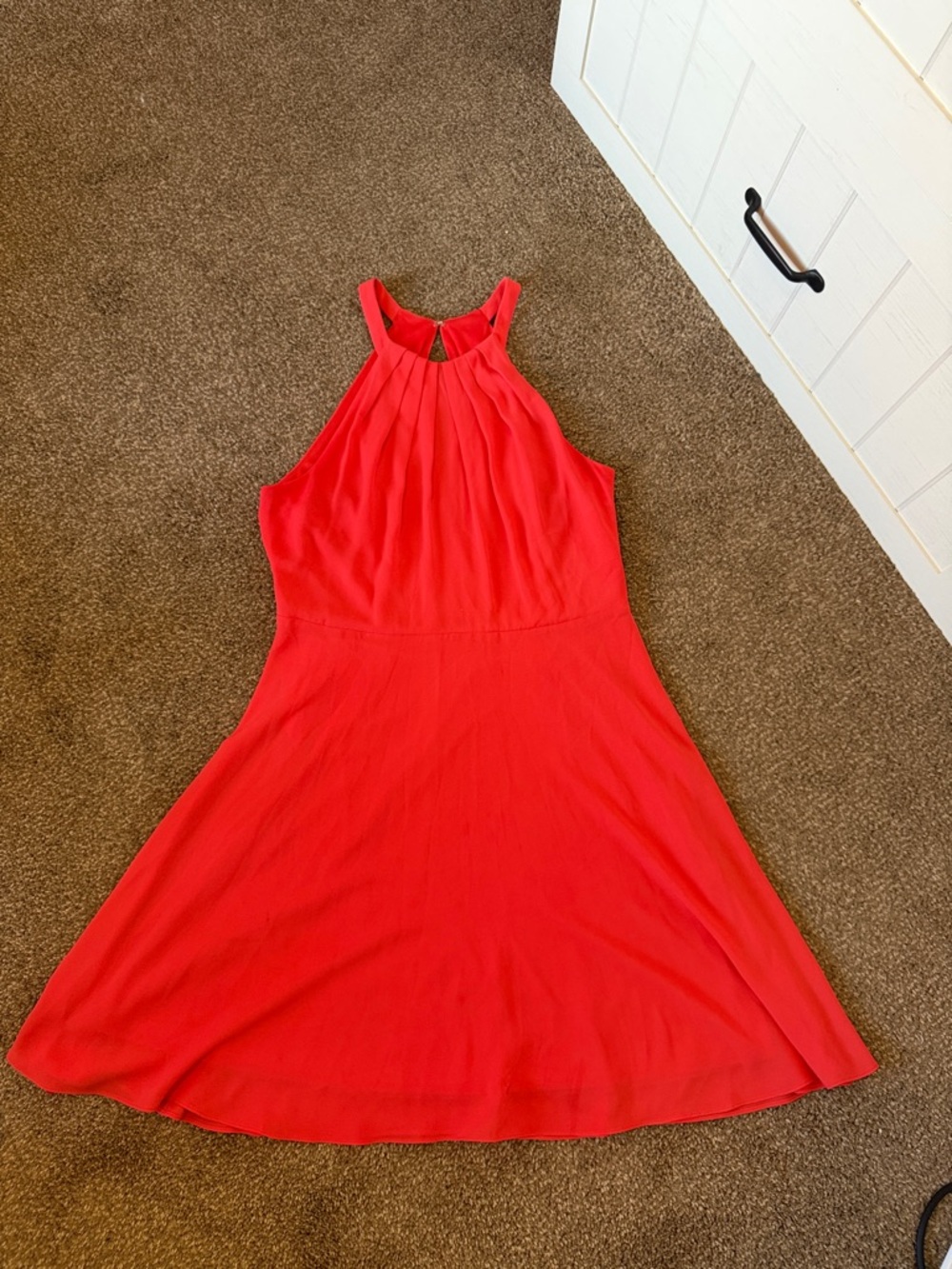 Express Coral-Red Halter Neck Pleated Dress